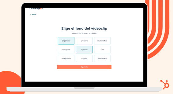 Interfaz para seleccionar un tono en el creador de videoclips de HubSpot.