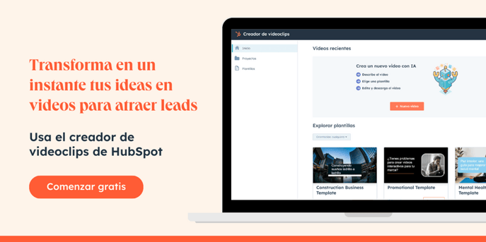 Transforma en un instante tus ideas en videos para atraer leads: Creador de videoclips de HubSpot.