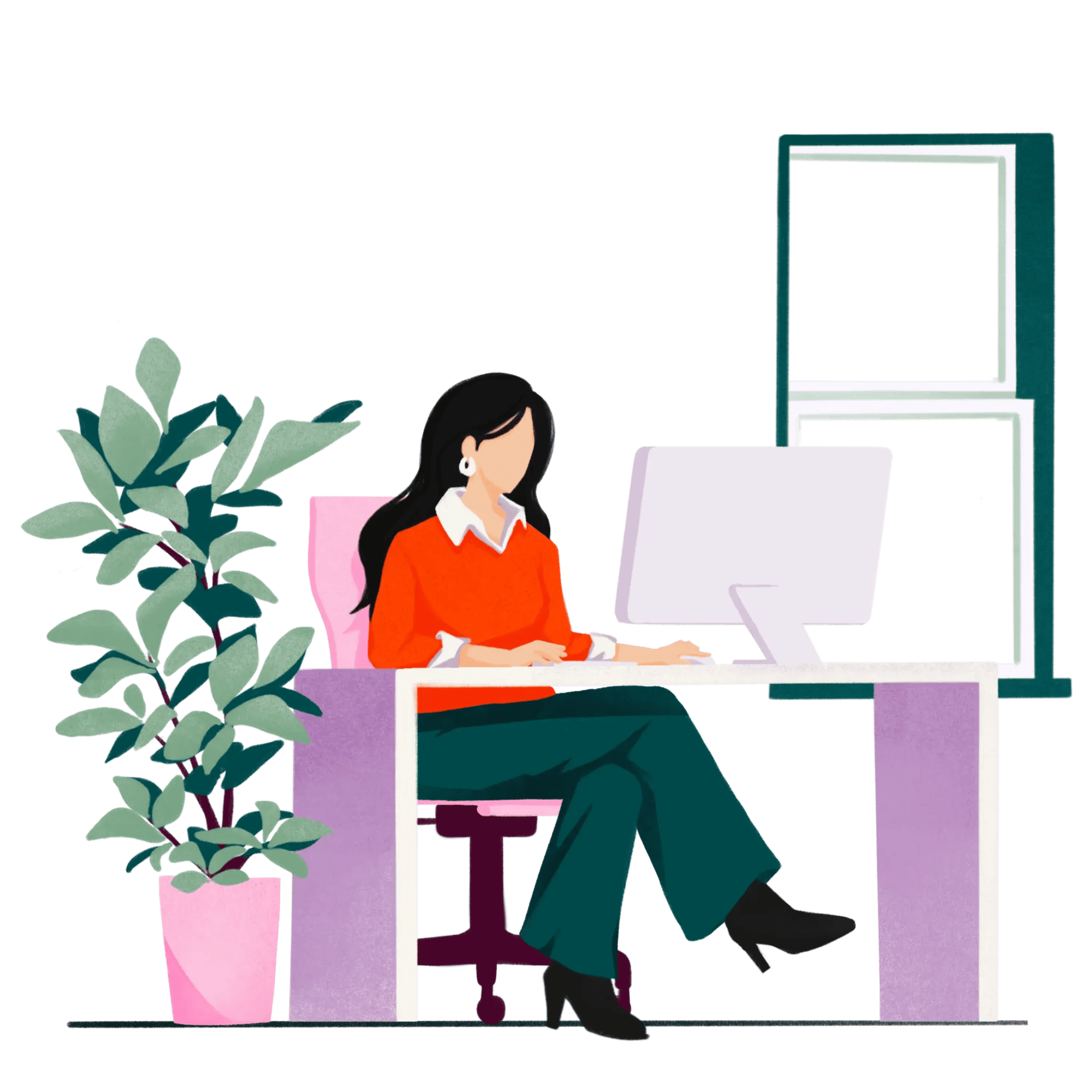 Ilustración de mujer trabajando en una laptop