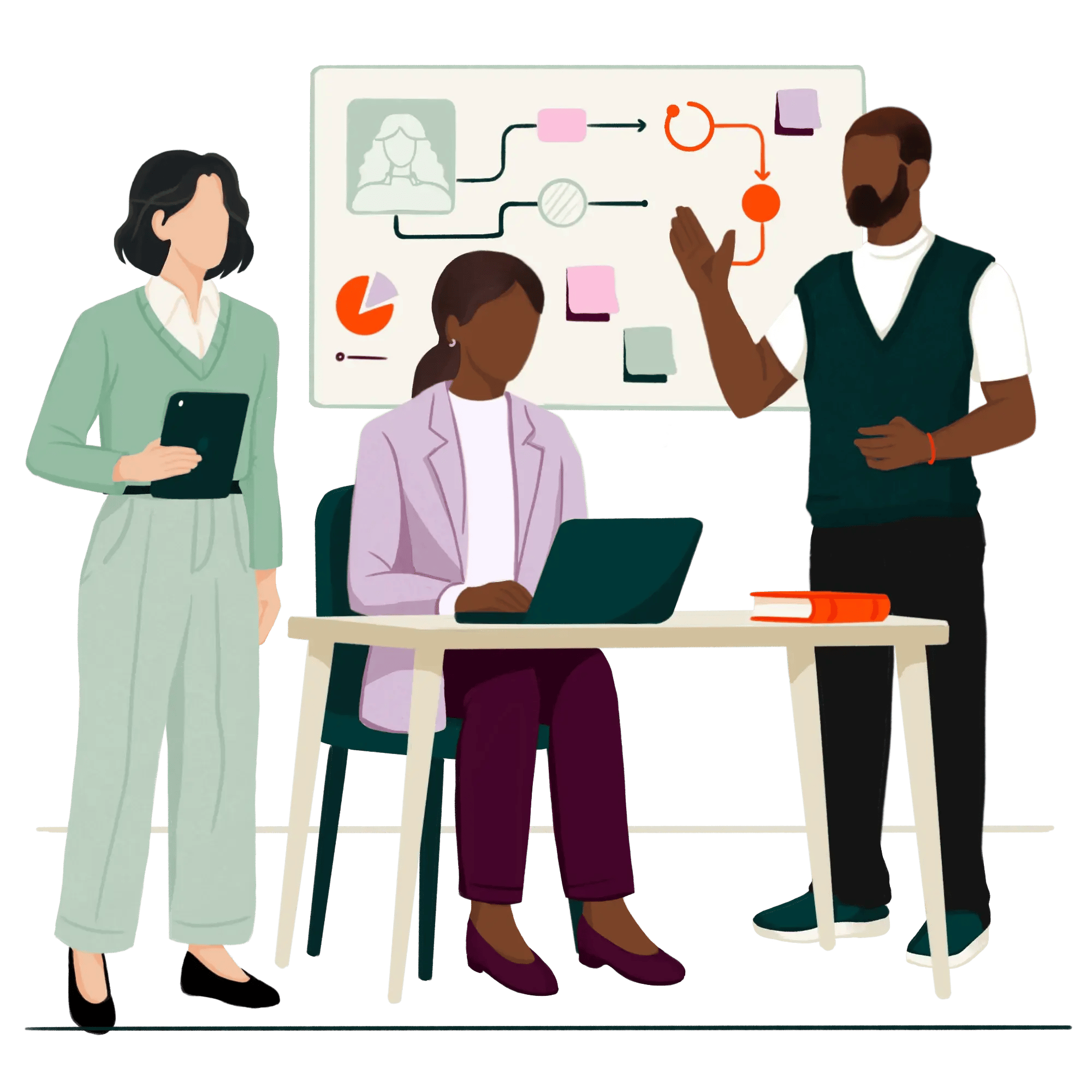Ilustración de 3 personas viendo analíticas