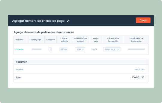 Ejemplo de página de pago desde un enlace.