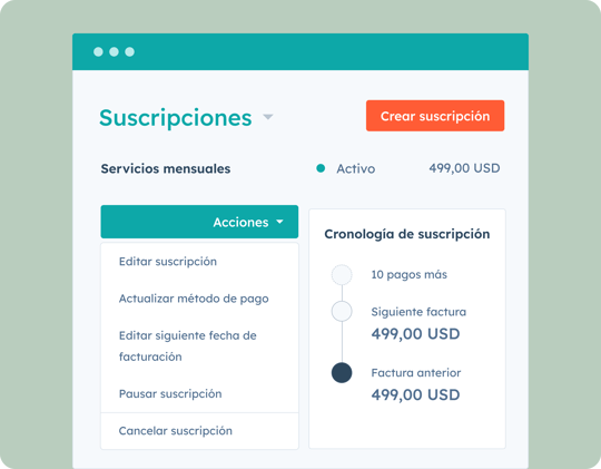 Ventana de la función de gestión de suscripciones de HubSpot.