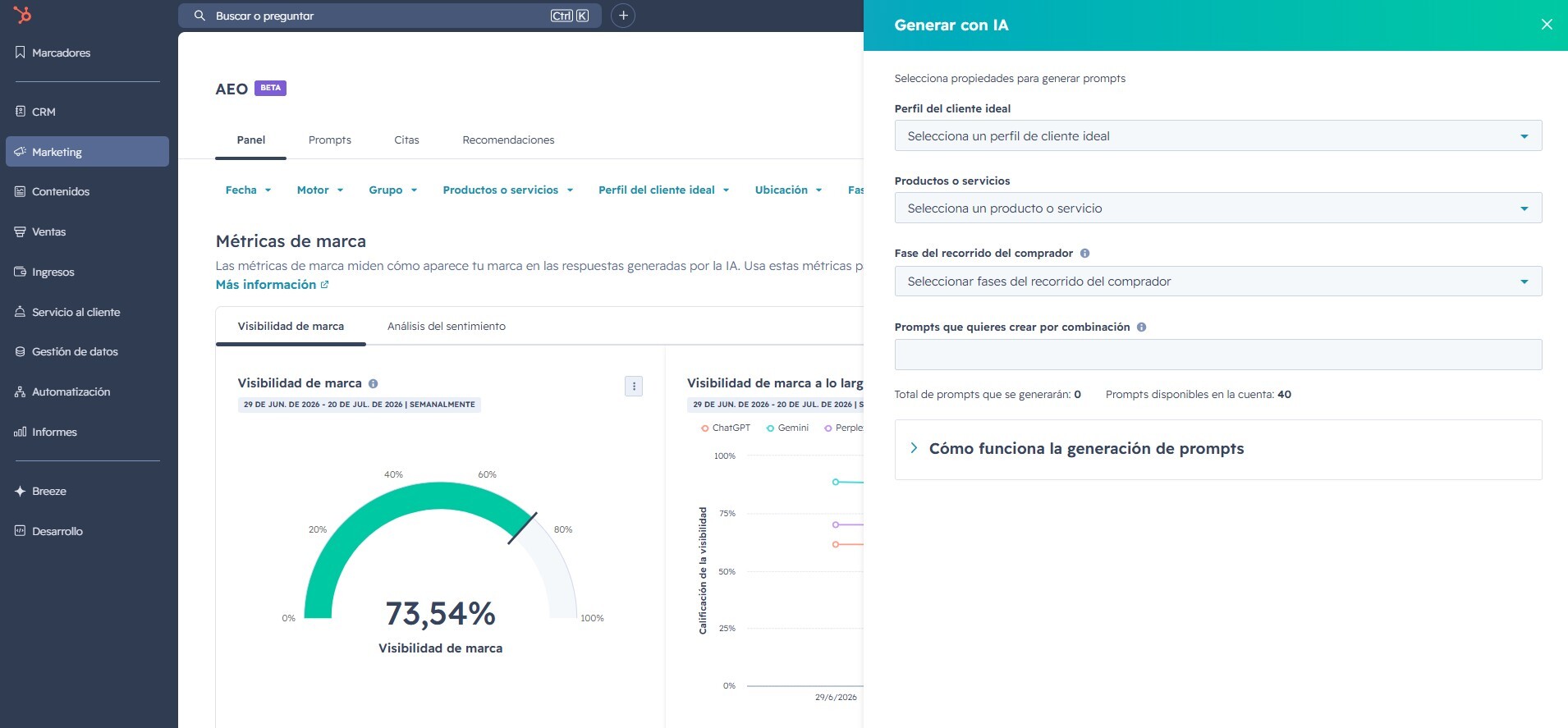 Generar prompts en HubSpot AEO