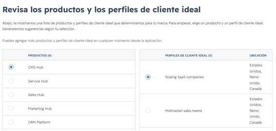 Productos y perfiles de cliente en HubSpot AEO