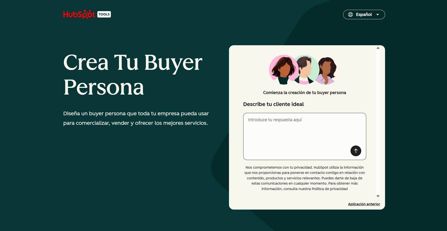 Pantalla inicial de Make My Persona en español