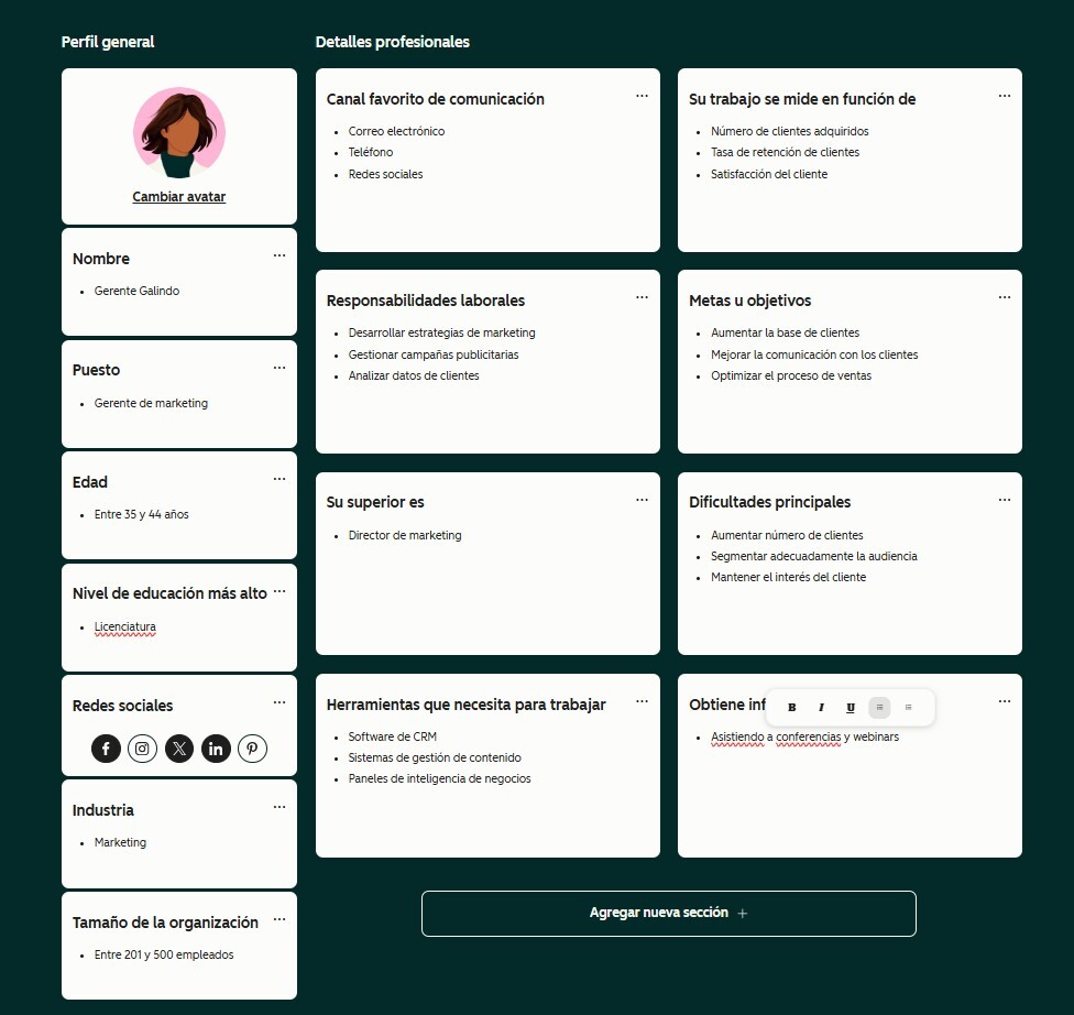 Plantilla Make My Persona en español