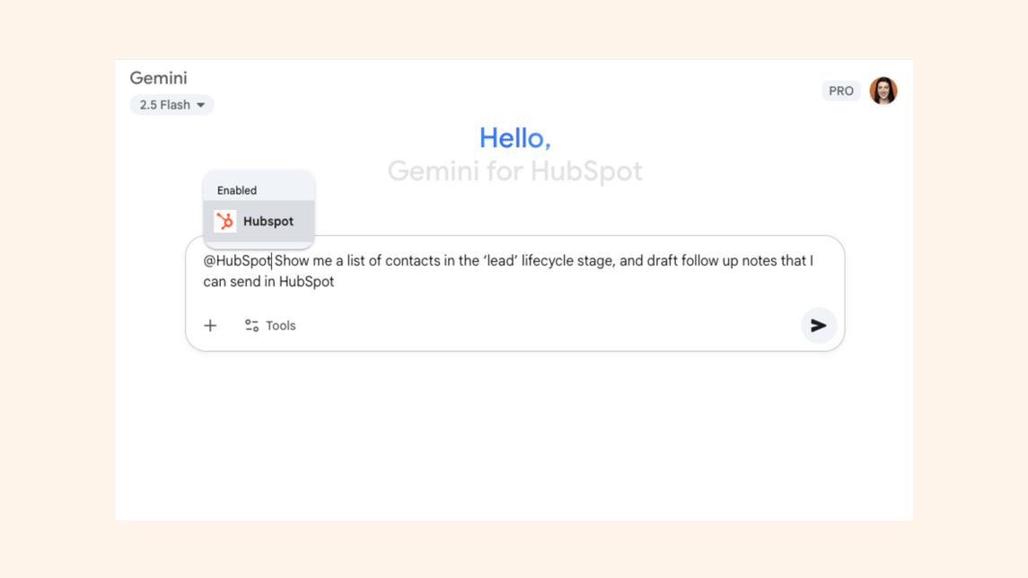 Interfaz del conector de HubSpot para Gemini
