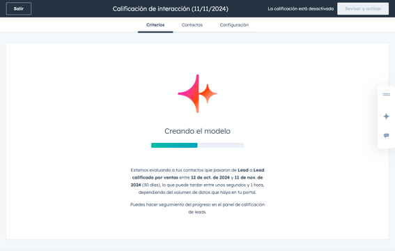 Imagen de el proceso de creación de modelo de calificación en HubSpot