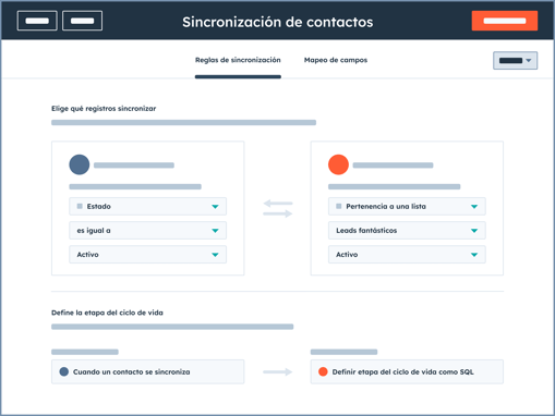 Configuración de las reglas de sincronización de contactos.
