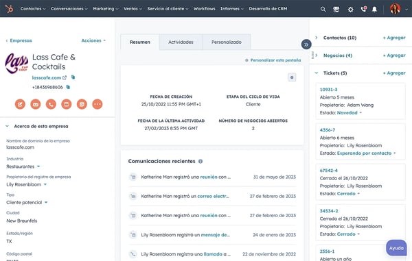 Cronología de un contacto en el CRM de HubSpot