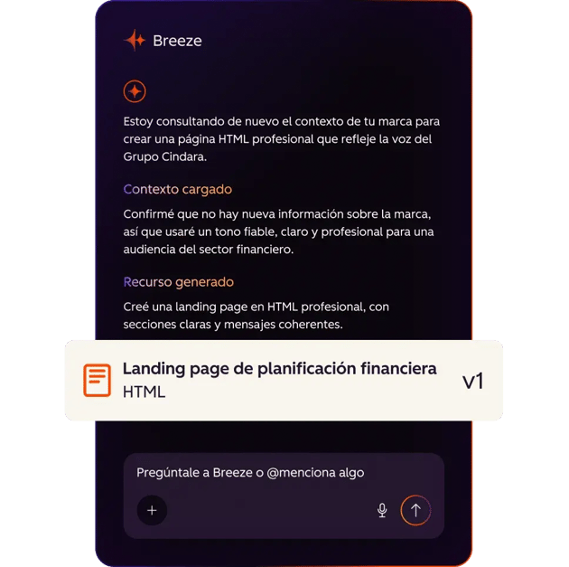 Generar una página de destino de planificación financiera con la voz de la marca del cliente.