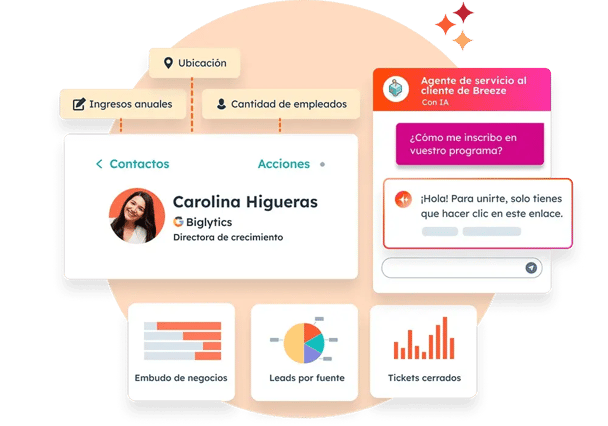 Haz crecer tu negocio con HubSpot' sobre fondo pastel, representando la plataforma CRM de HubSpot