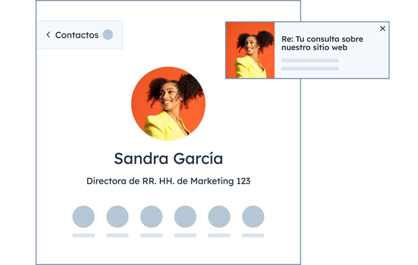 Mensaje emergente de notificación en el CRM de HubSpot