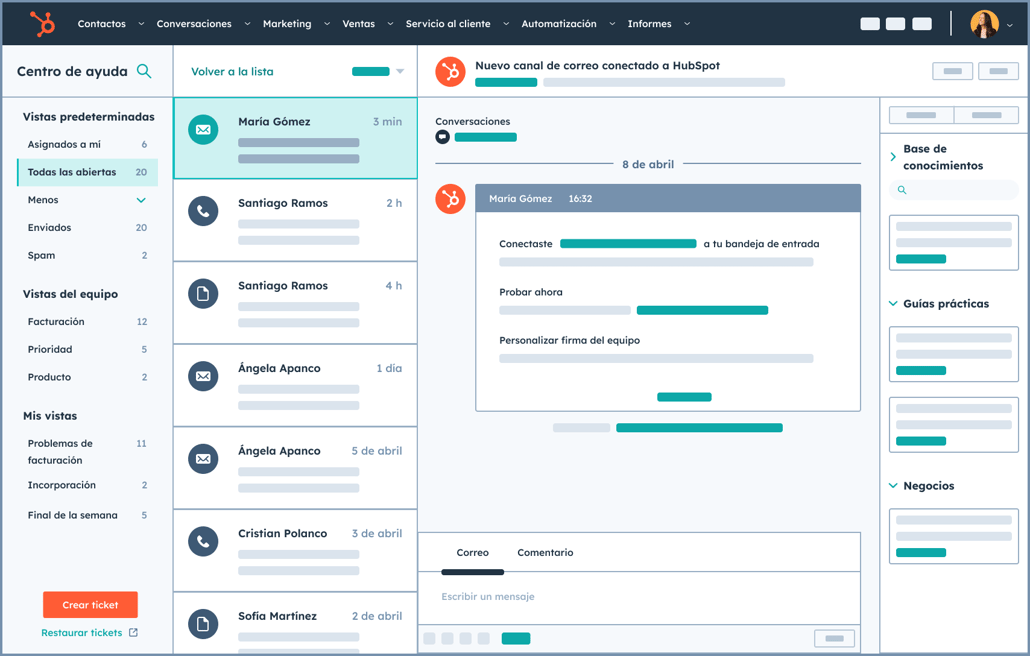 Imagen del software de gestión de tickets