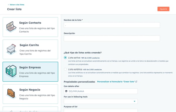 Listas basadas en empresas para el marketing basado en cuentas en HubSpot.