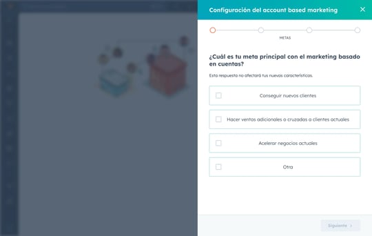 Configuración de la función de marketing basado en cuentas de HubSpot que muestra cómo activarla.