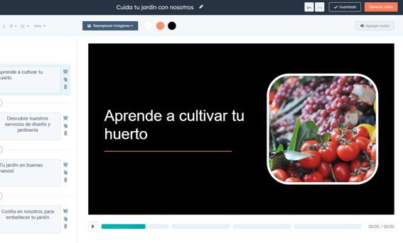 Interfaz del editor en el creador de videoclips mostrando un ejemplo de anuncio en video.