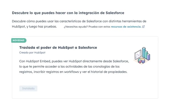 Pantalla de instalación de la integración de Salesforce con HubSpot