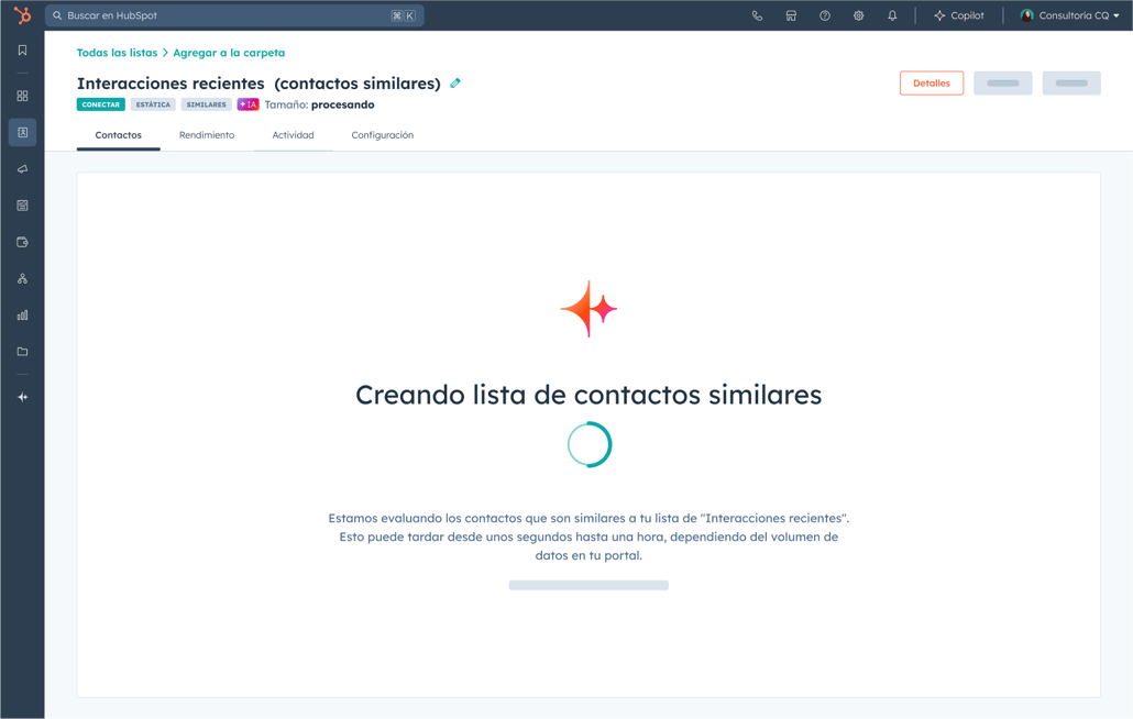 Imagen de HubSpot creando listas de audiencias lookalike