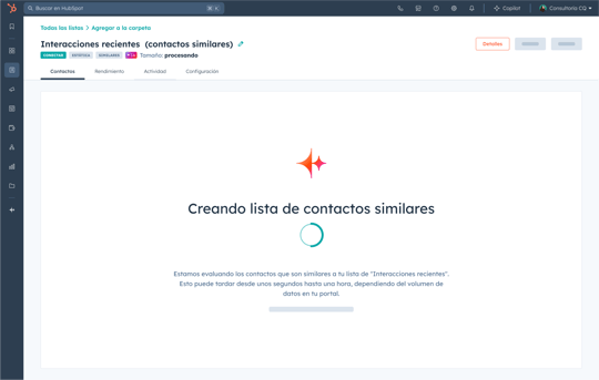 Imagen de HubSpot creando listas de audiencias lookalike