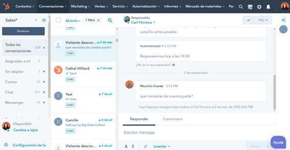 panel de conversaciones con clientes y prospectos