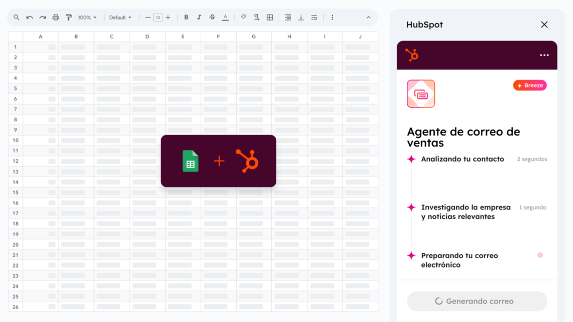 Interfaz de HubSpot para Google Sheets
