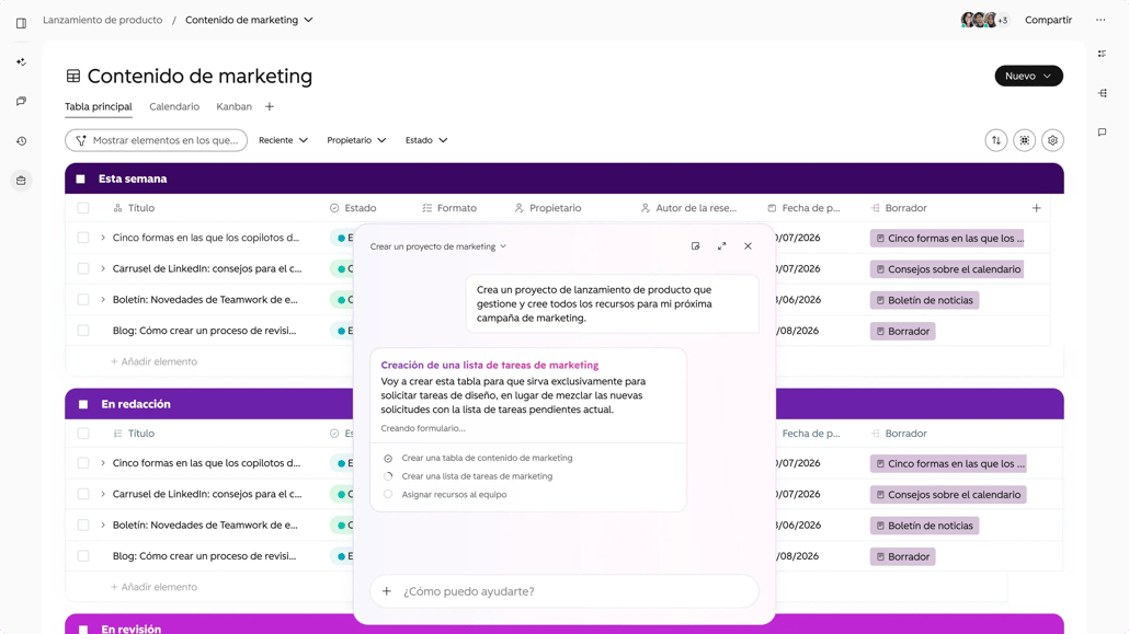 Interfaz de los informes avanzados de marketing.