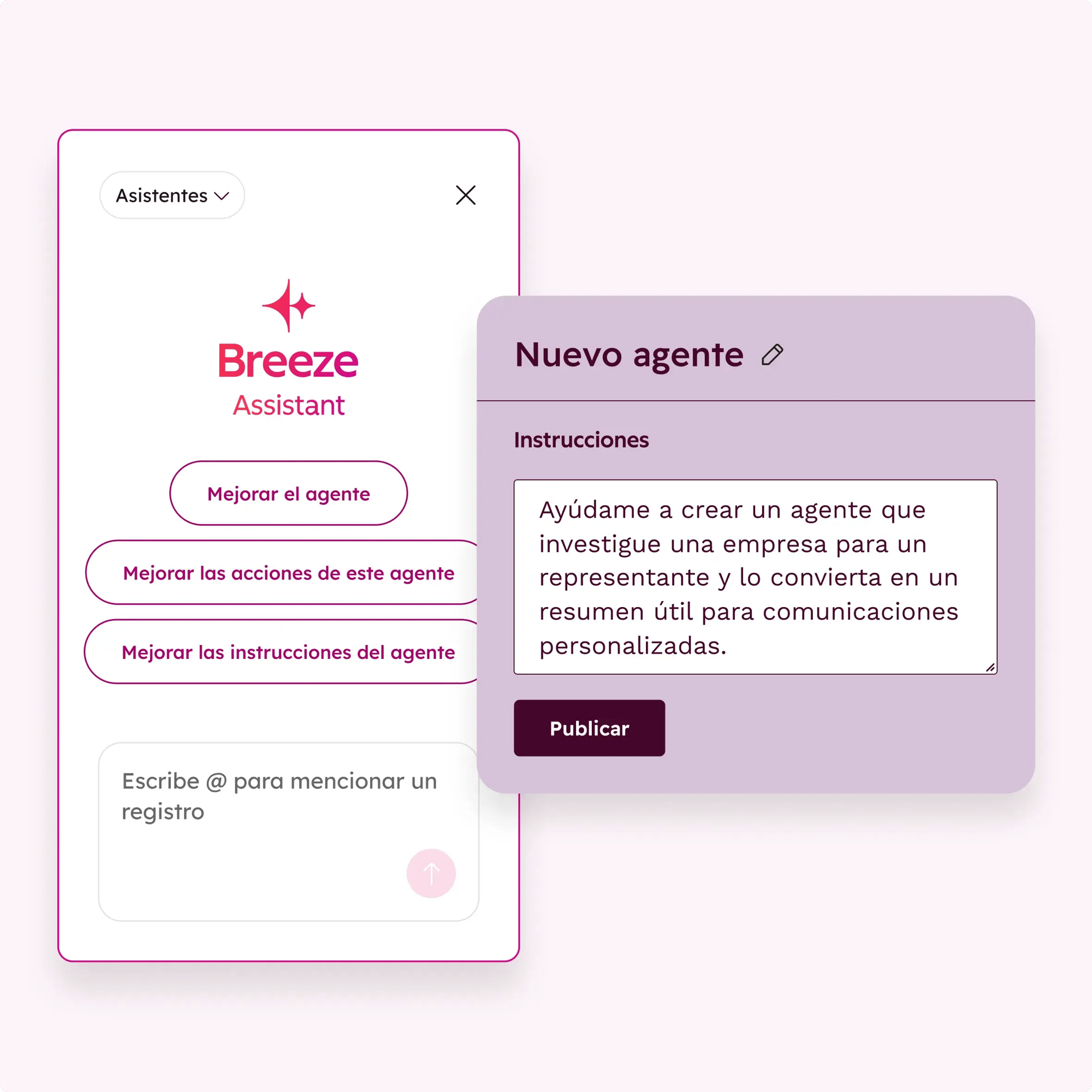 sui mostrando agentes personalizados en el asistente de Breeze