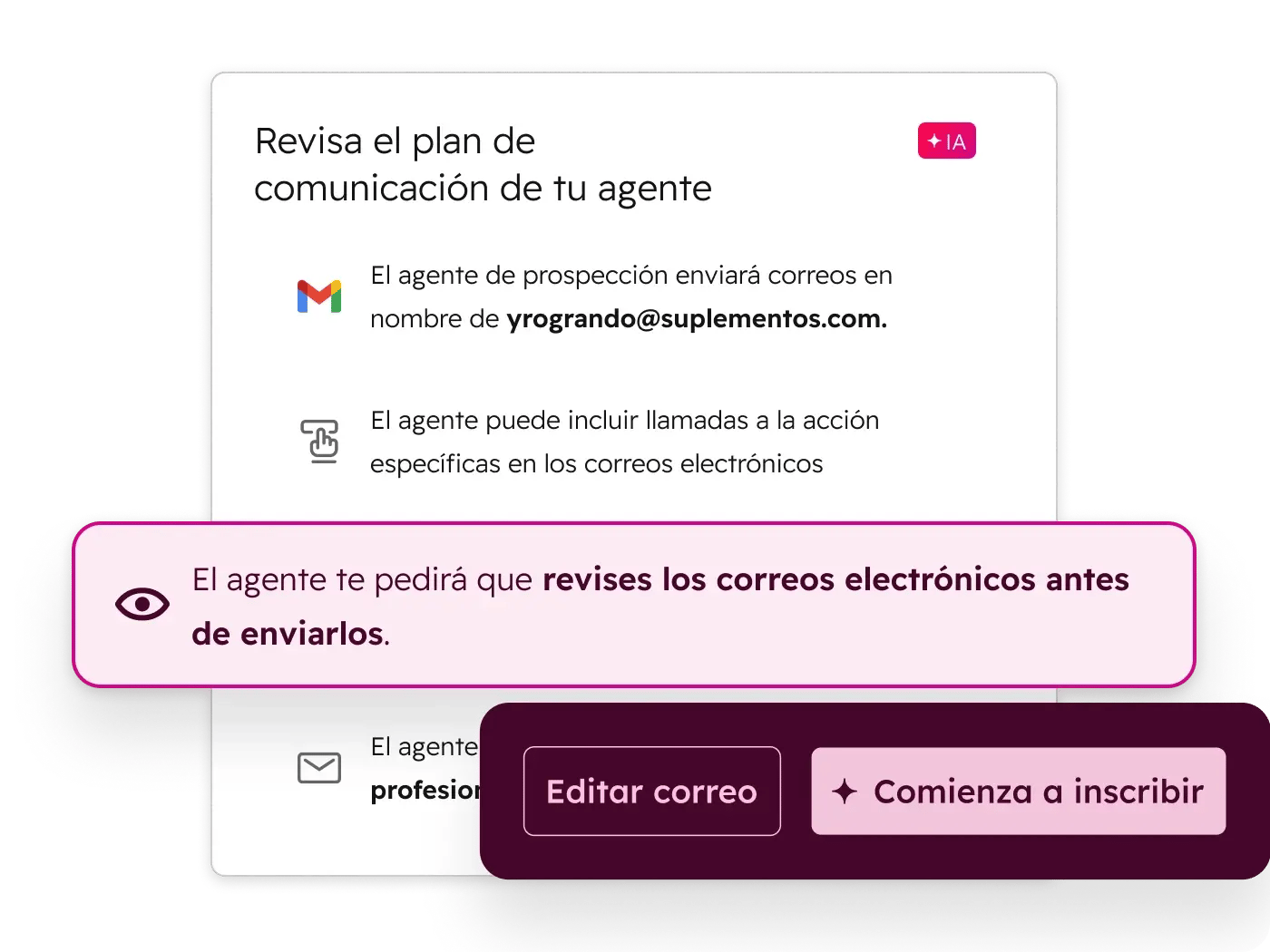 Interfaz de los controles de automatización del agente de prospección de Breeze