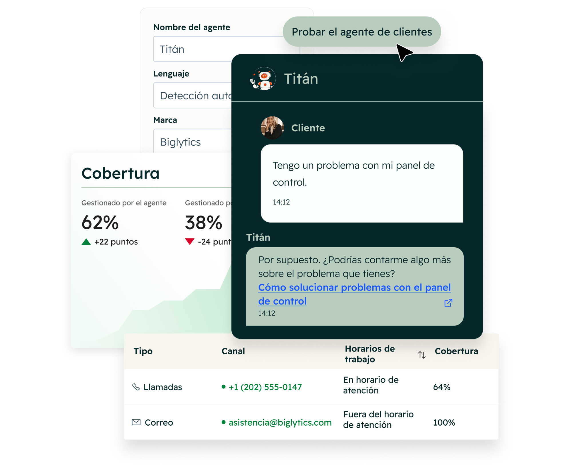 Interfaz de usuario simplificada que muestra el agente de datos de HubSpot