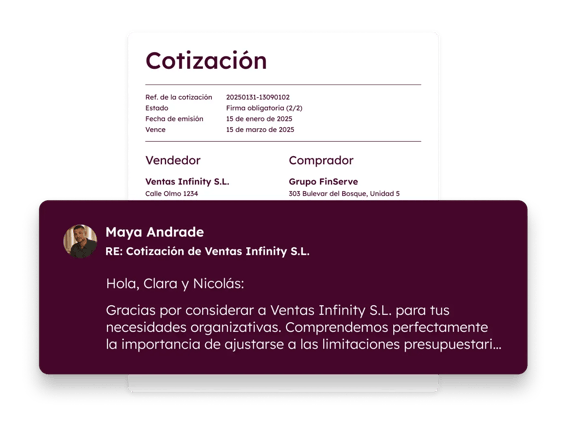 Interfaz de usuario de CPQ de HubSpot mostrando un ejemplo de cotización