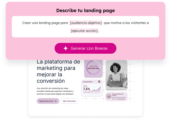 Herramienta de páginas de destino de HubSpot con editor de arrastrar y soltar