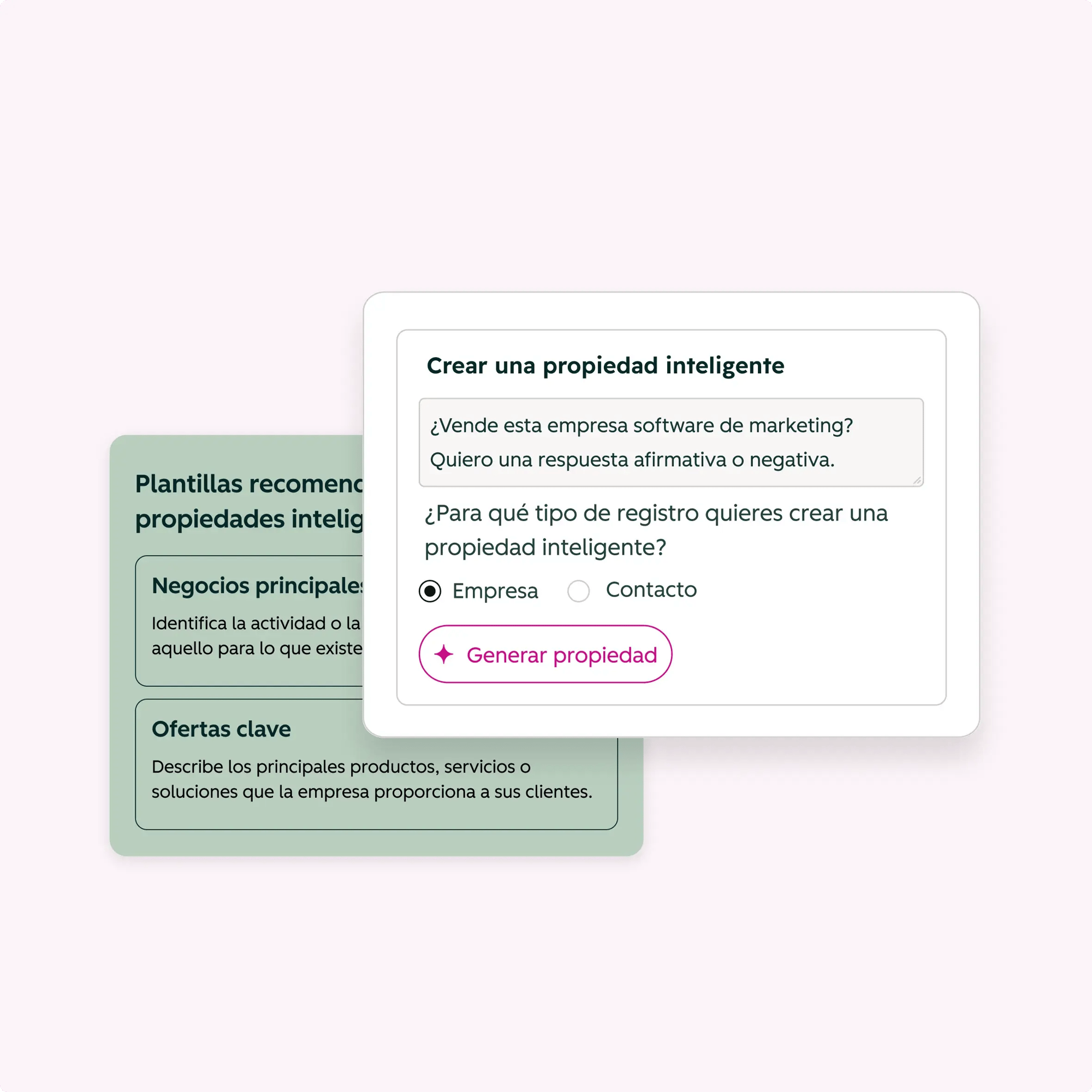 Interfaz de usuario simplificada del agente de datos que muestra las propiedades inteligentes