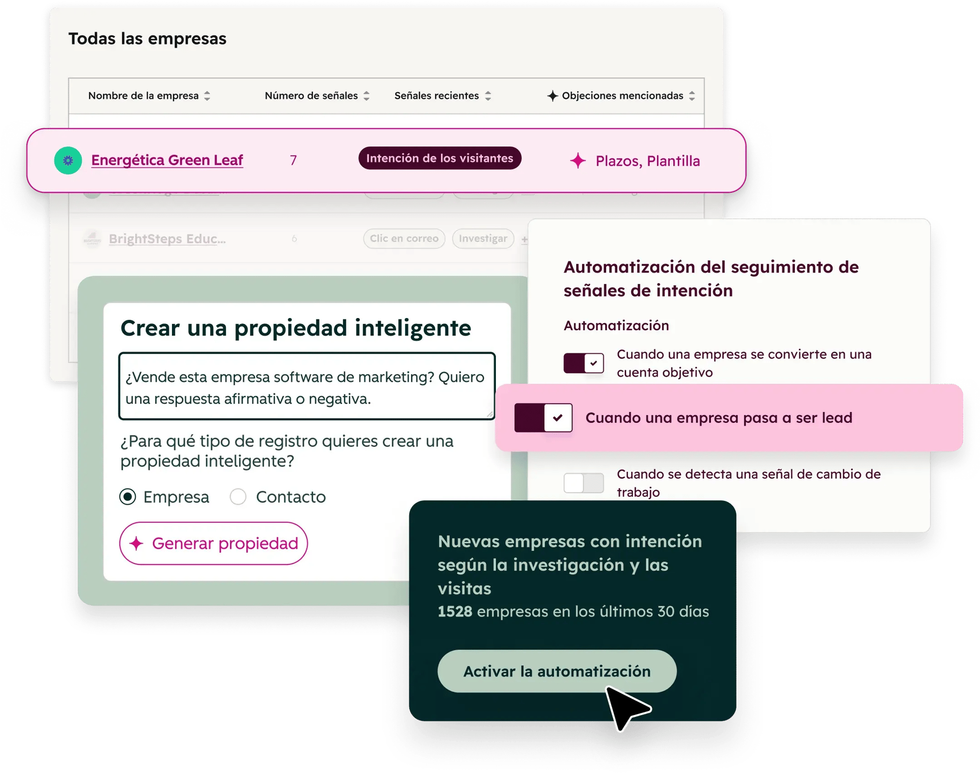 Interfaz de usuario simplificada que muestra el agente de datos de HubSpot