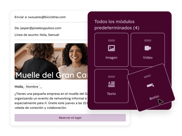 Editor de emails de HubSpot con función de arrastrar y soltar