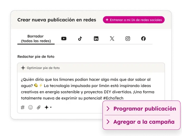 Generador de publicación en redes sociales