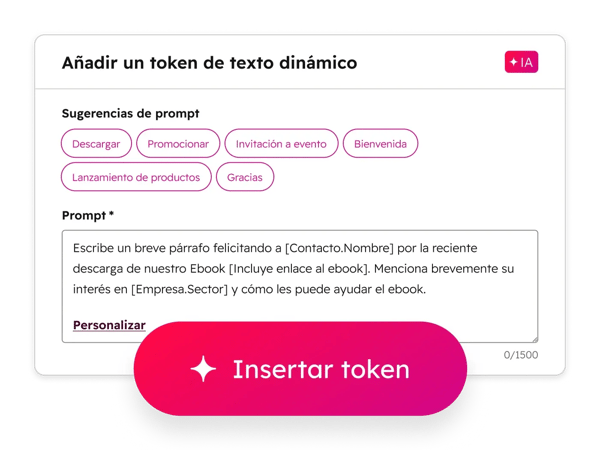 Editor de correos electrónicos de HubSpot con opciones de personalización