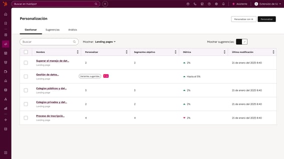 Marketing Hub - Manage and view Personalization Strategies_es