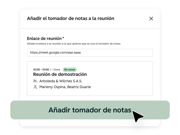 Añadir el tomador de notas a la reunión