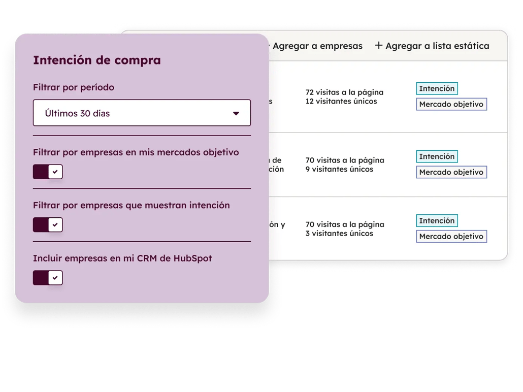 Imagen de los filtros del software de intención de compra