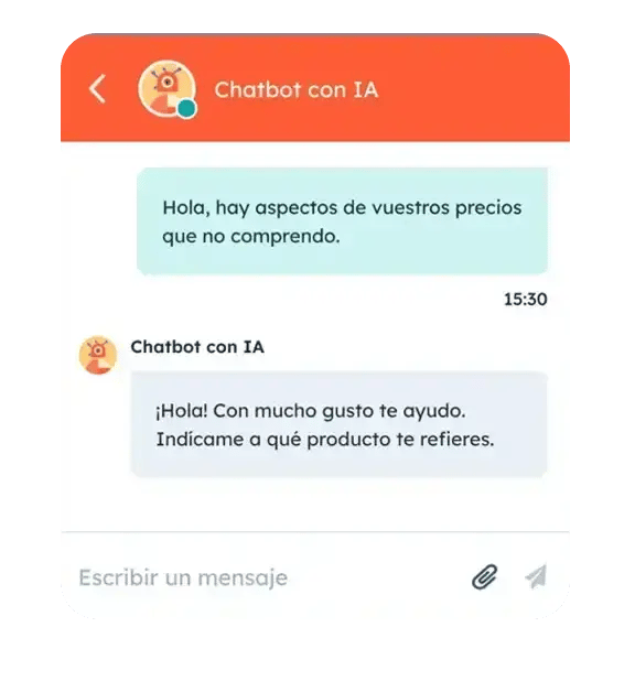 Ejemplo de un módulo de chatbot AI de HubSpot en una página web