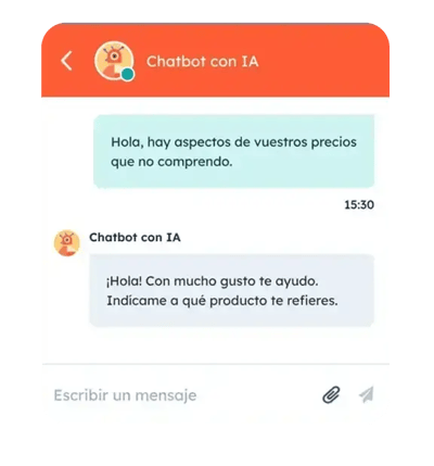 Ejemplo de un módulo de chatbot AI de HubSpot en una página web