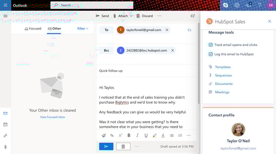integración entre Outlook y HubSpot