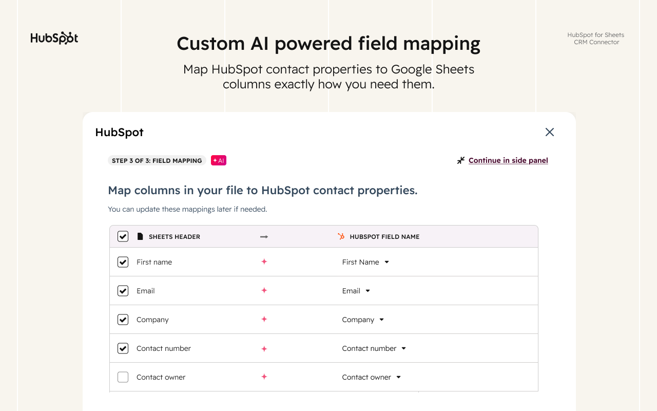 HubSpot para Google Sheets