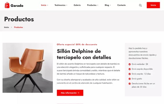 Ejemplo de web de ventas llamado de acción