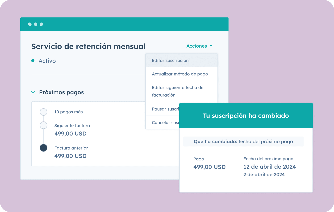 Acuerdo de retención mensual en Commerce Hub.