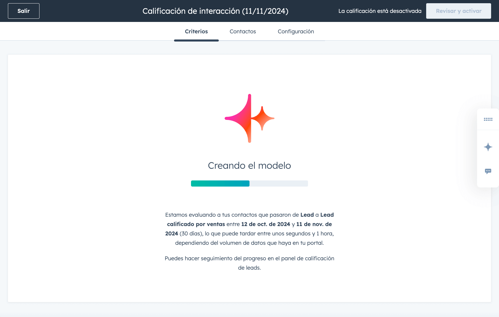 Imagen de el proceso de creación de modelo de calificación en HubSpot