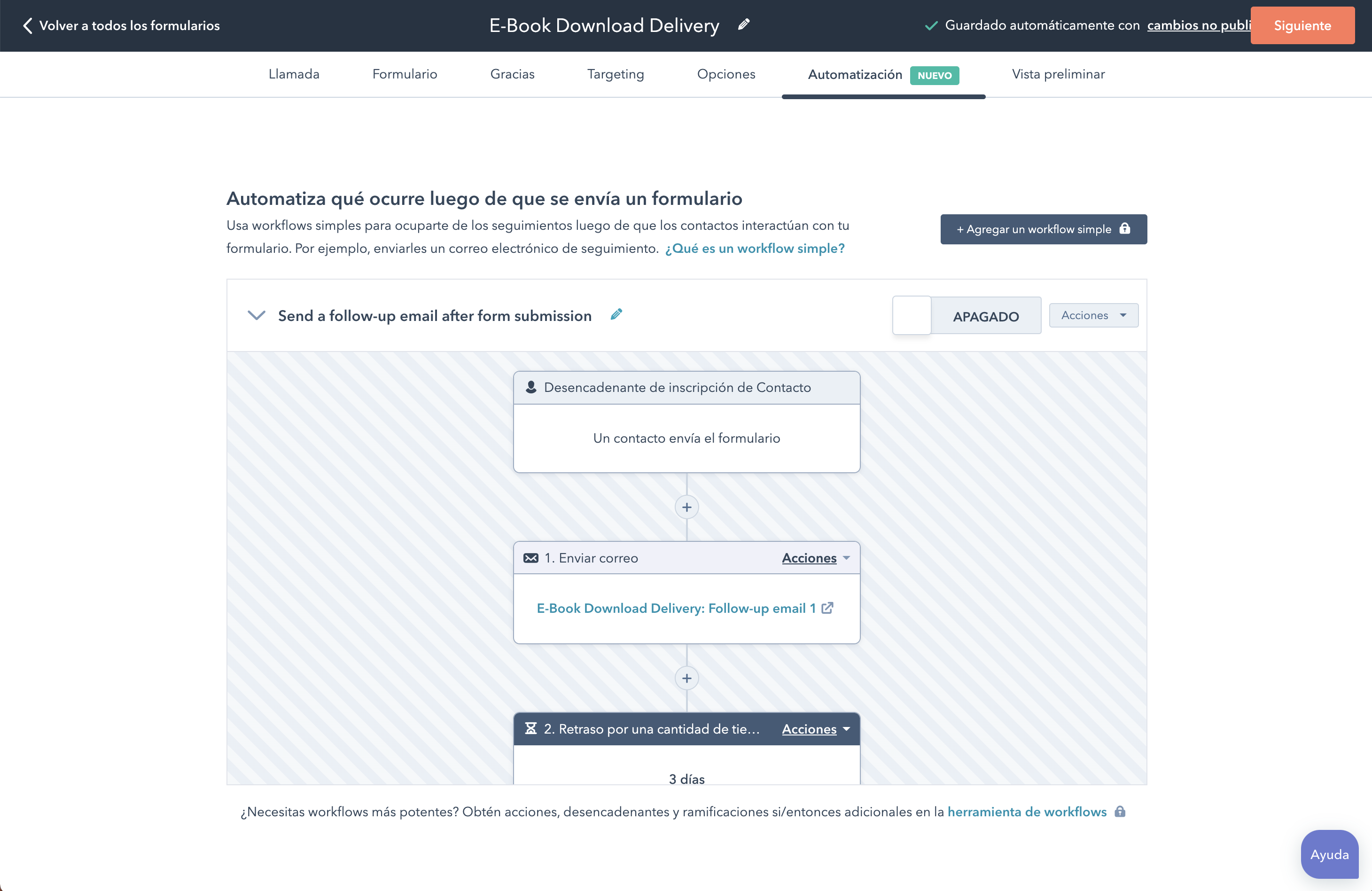 workflow creado con Marketing Hub Starter