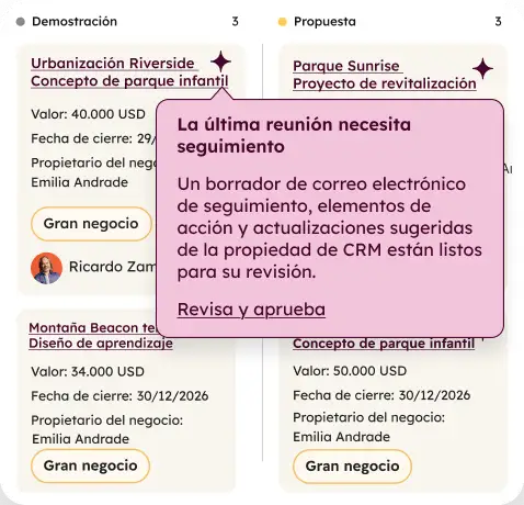 El CRM sugiere actualizaciones dependiendo de la llamada.