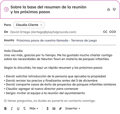Los correos electrónicos de seguimiento se escriben a partir de lo que se habló.